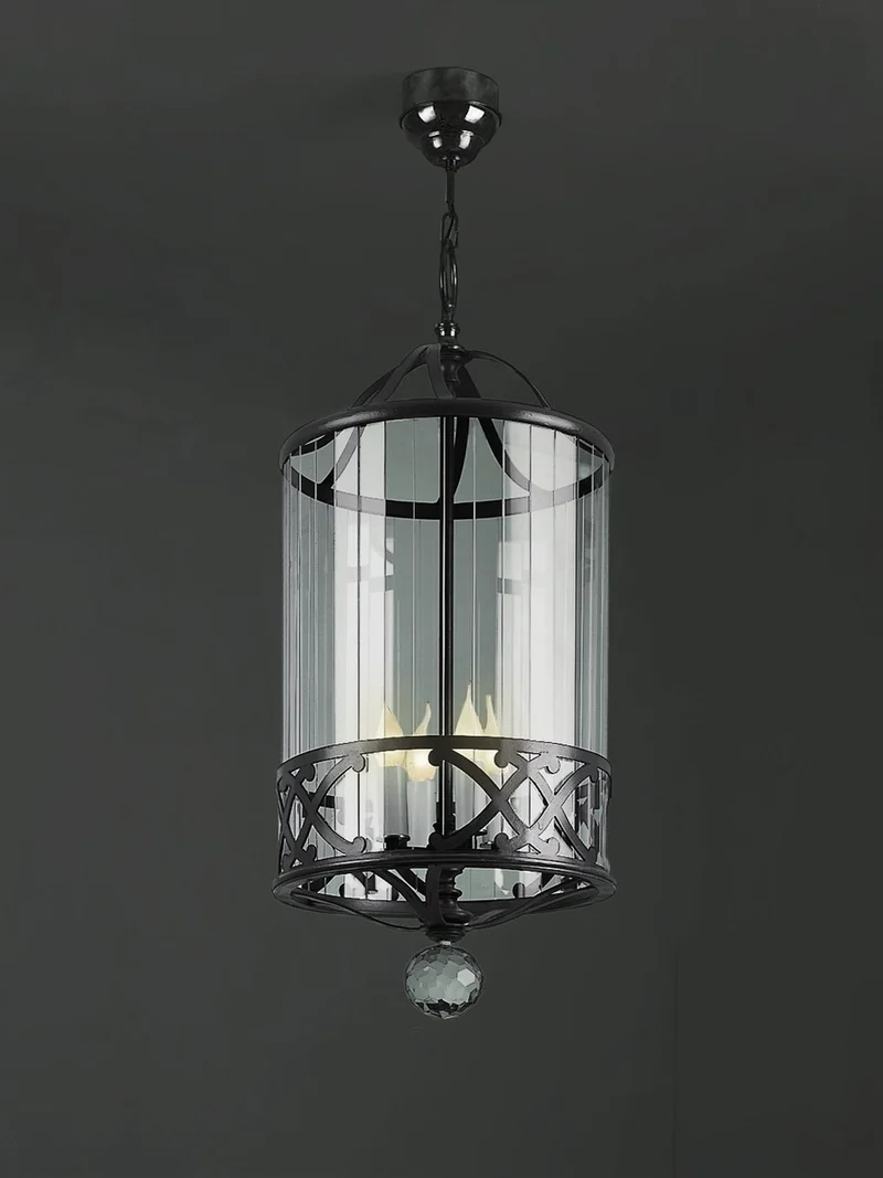 Casa Padrino Luxus Kronleuchter Schwarz Ø 39 x H. 80 cm - Handgefertigter Kronleuchter aus Schmiedeeisen - Luxus Kollektion - Edel & Prunkvoll