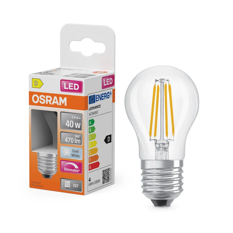Retrofit LED CLASSIC P DIM 3.4W 840 Trasparente E27