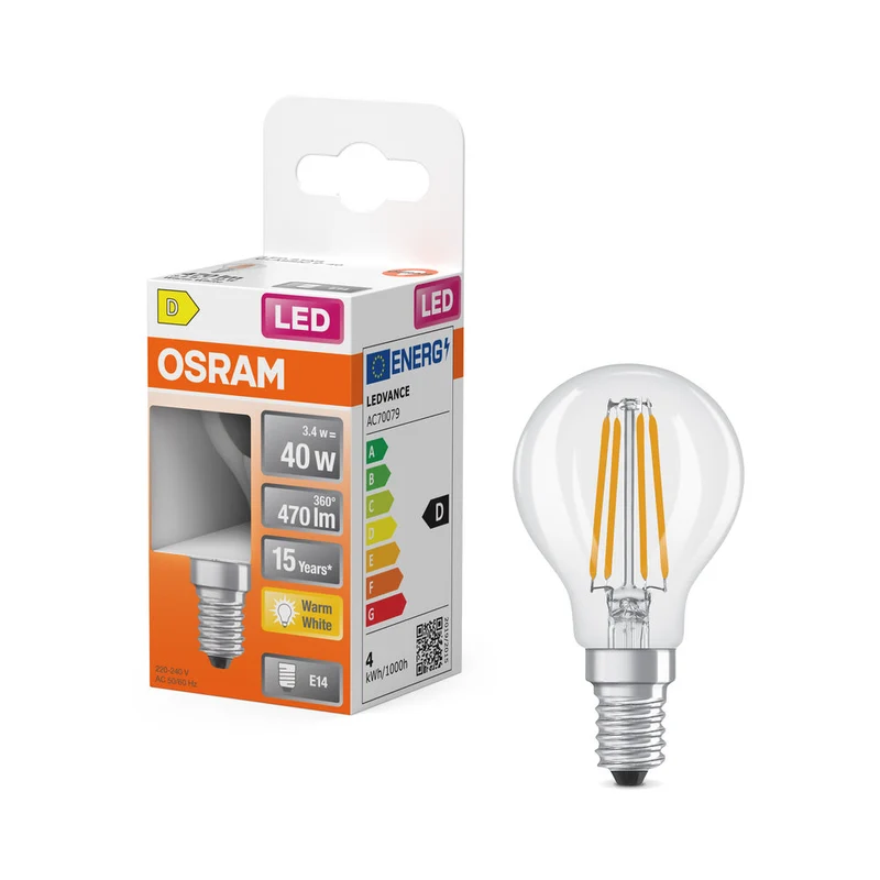 OSRAM Retrofit Classic P LED Lampada opaca (ex 40W) 4W / 2700K Bianco caldo E14