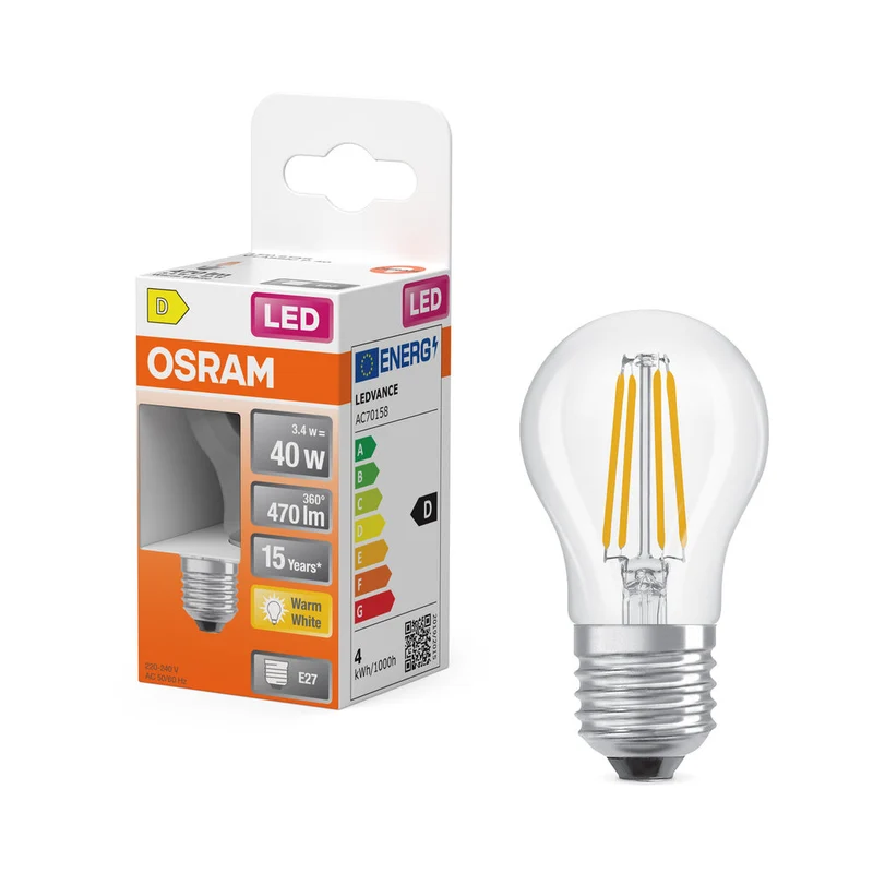 OSRAM LED Retrofit Classic P LED Lampadina (ex 40W) 4W / 2700K Bianco caldo E27