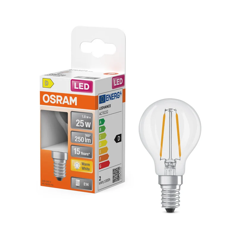 Retrofit LED CLASSIC P 1.8W 827 Trasparente E14