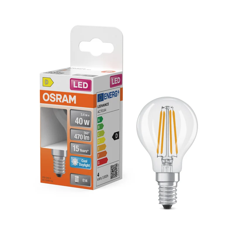 Retrofit LED CLASSIC P 3.4W 865 Trasparente E14