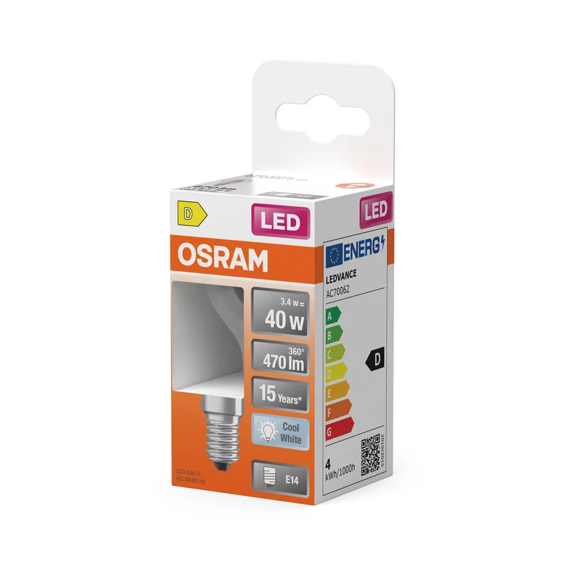 OSRAM Retrofit Classic P LED Lampadina (ex 40W) 4W / 4000K Bianco freddo E14