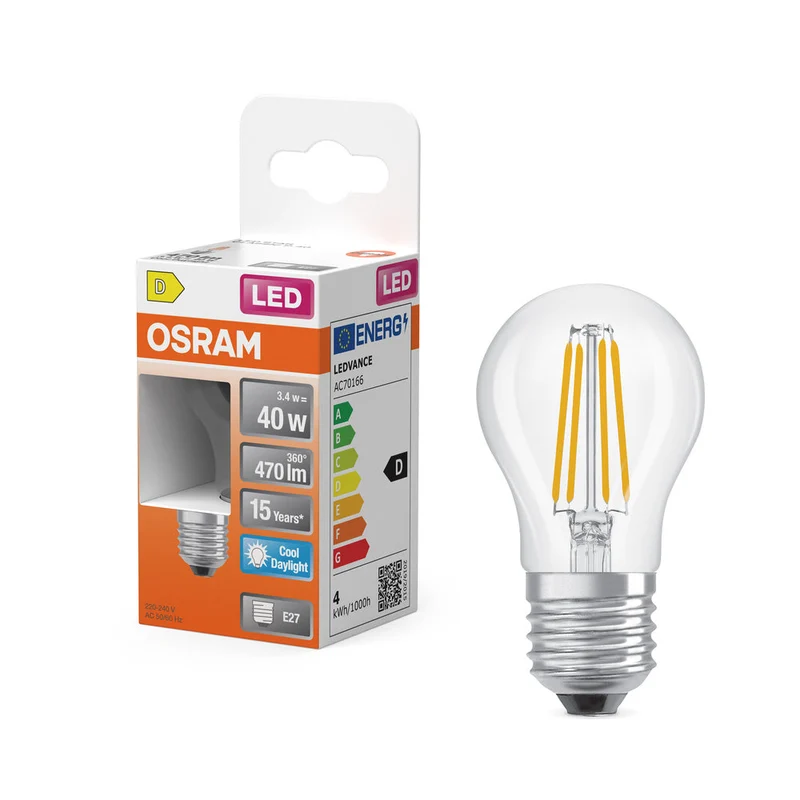 Retrofit LED CLASSIC P 3.4W 865 Trasparente E27