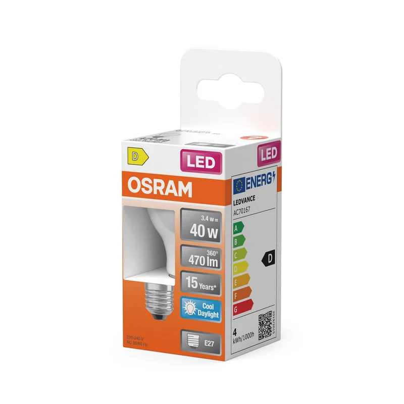OSRAM Retrofit Classic P Lampada LED Cool Daylight (ex 40W) 4,5W / 6500K Bianco freddo E27