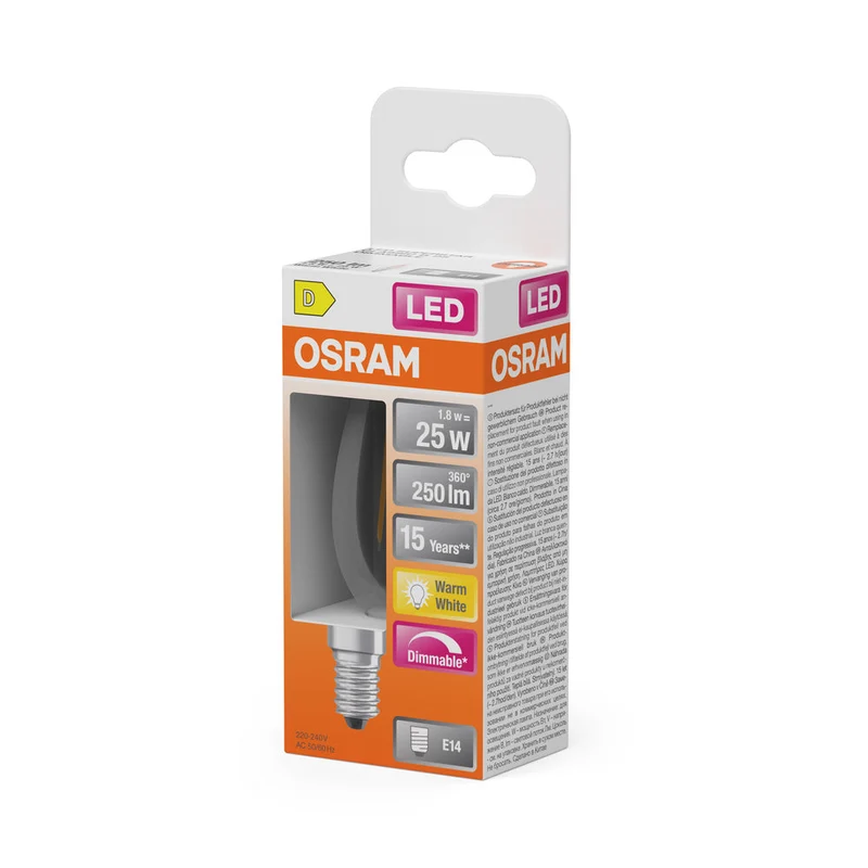 OSRAM Lampada LED Retrofit CLASSIC B DIM 2.8W 827 Chiaro E14, 250 lm, 2700 K, Bianco caldo