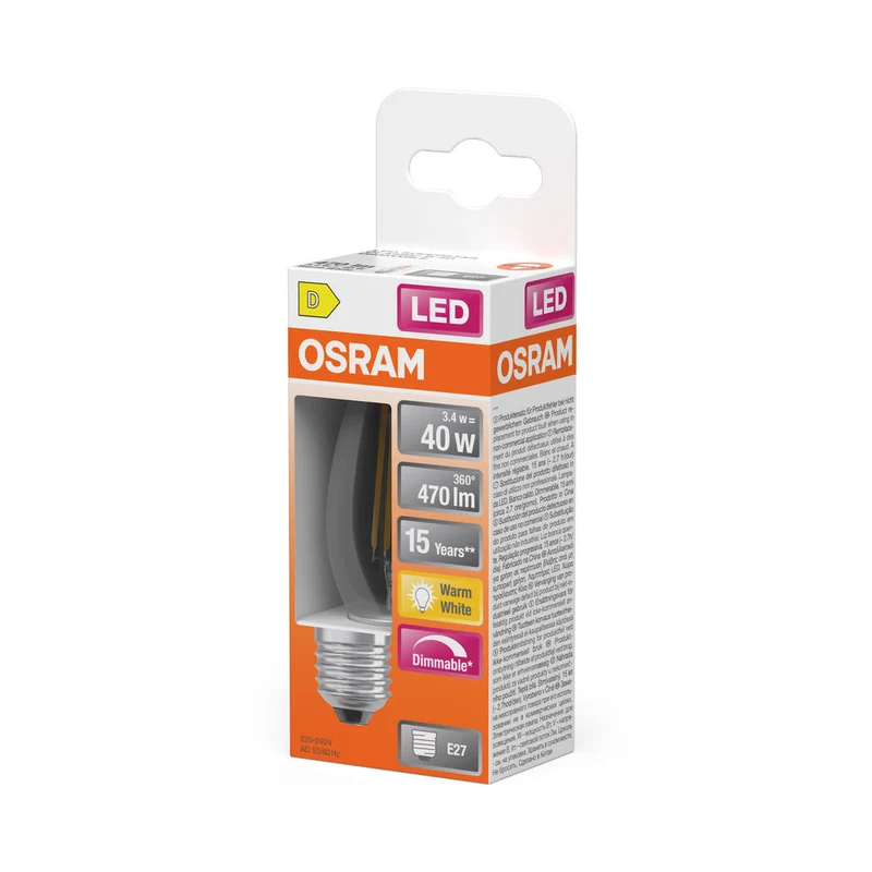 OSRAM Lampada LED Retrofit CLASSIC B DIM 4.8W 827 Chiaro E27, 470 lm, 2700 K, Bianco caldo