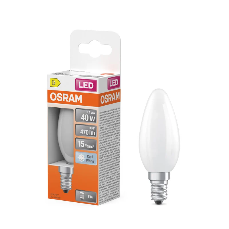 OSRAM Retrofit Classic B LED Lampada forma candela opaca (ex 40W) 4W / 4000K Bianco freddo E14