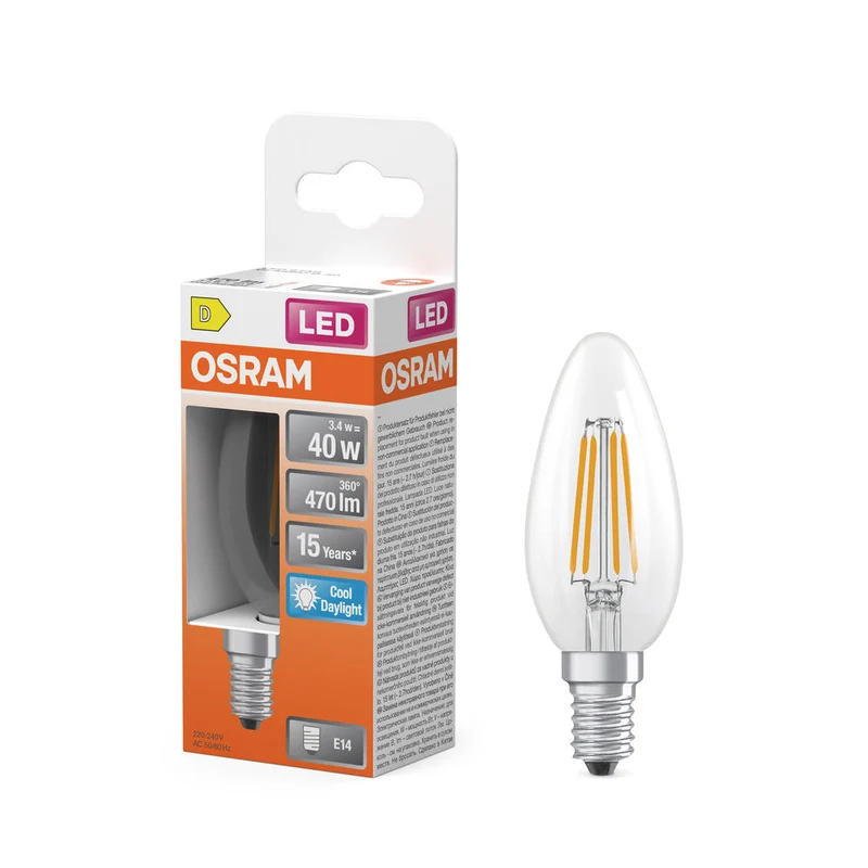 LED Retrofit CLASSIC B 3.4W 865 Trasparente E14