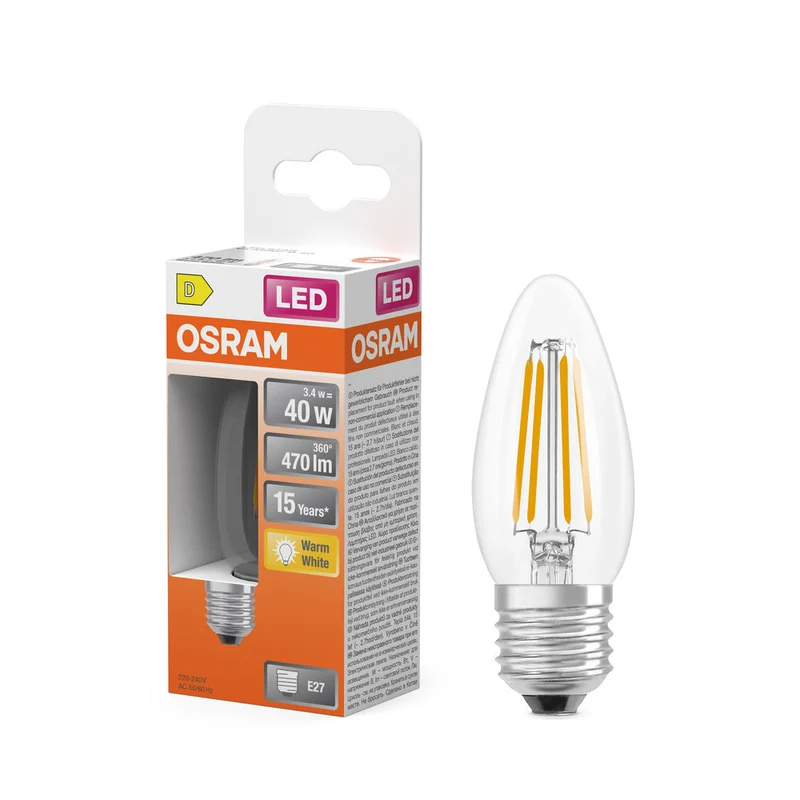 Retrofit LED CLASSIC B 3.4W 827 Trasparente E27
