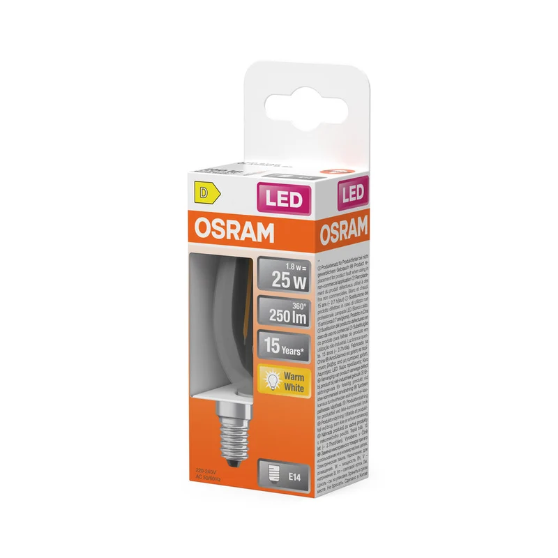 OSRAM Retrofit Classic B LED Lampada a forma di candela (ex 25W) 2,5W / 2700K Bianco caldo E14