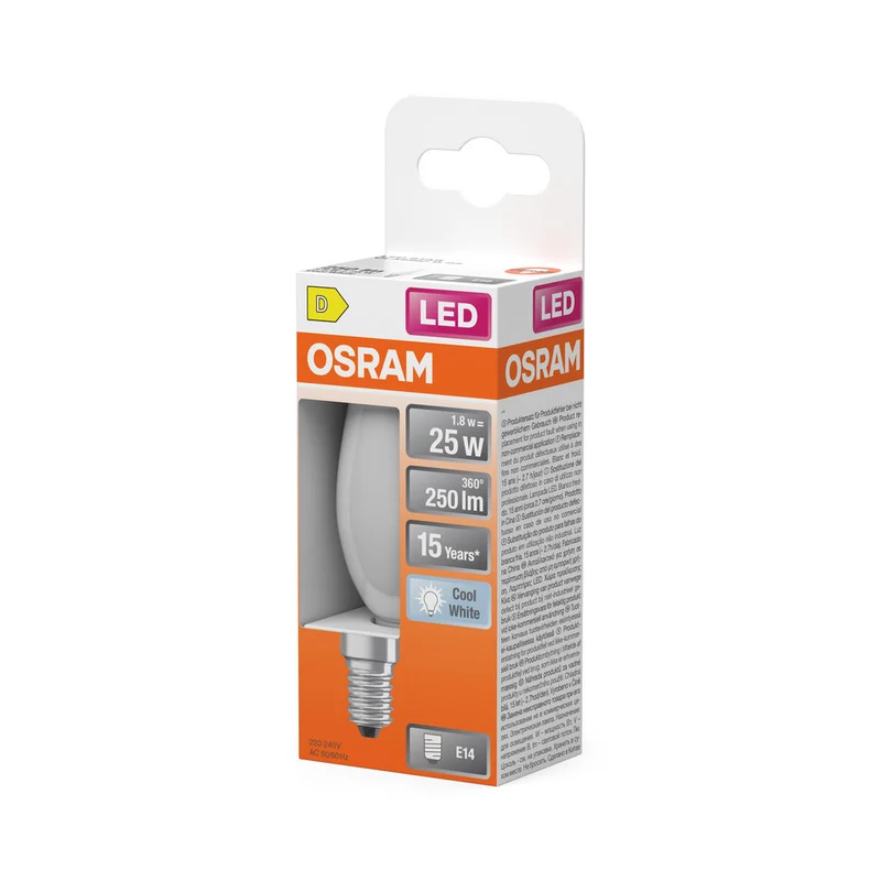 OSRAM Retrofit Classic B LED Lampada a candela opaca (ex 25W) 2,5W / 4000K Bianco freddo E14