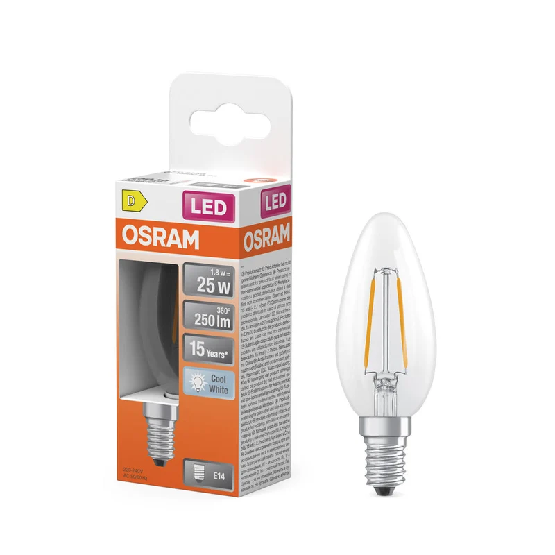 OSRAM Retrofit Classic B LED Lampada a forma di candela (ex 25W) 2,5W / 4000K Bianco freddo E14