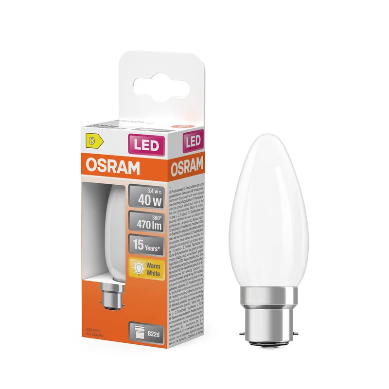 OSRAM Lampadina LED Retrofit CLASSIC B 4W 827 Opaca B22d, 470 lm, 2700 K, Bianco caldo