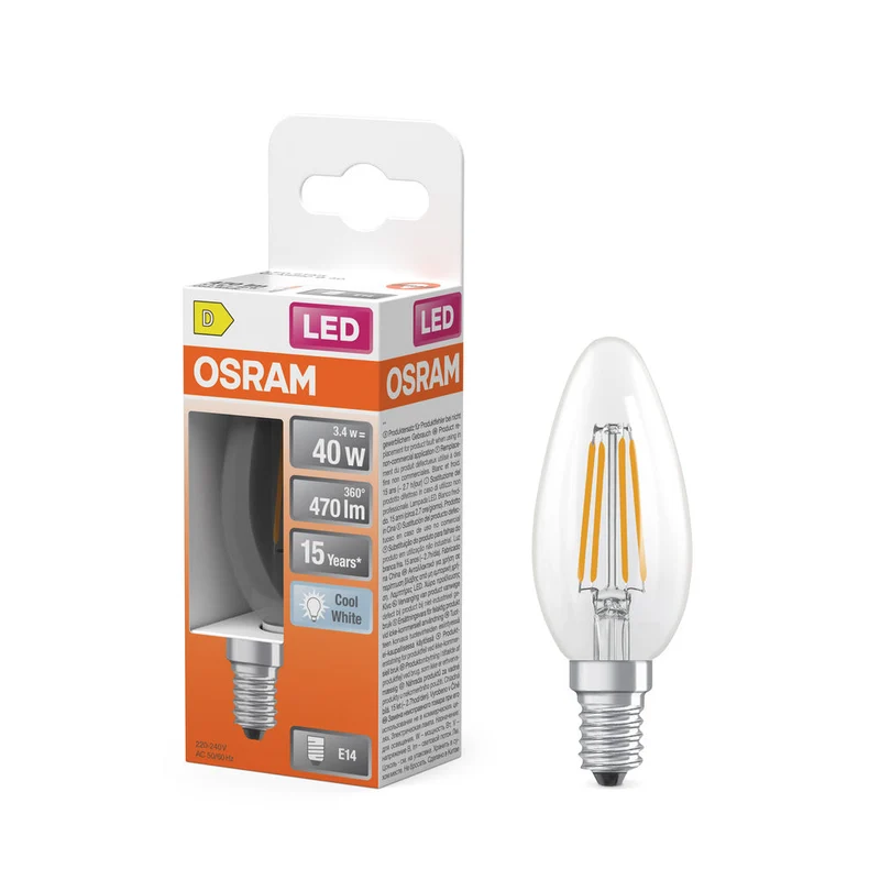 OSRAM Retrofit Classic B LED Lampada a forma di candela (ex 40W) 4W / 4000K Bianco freddo E14