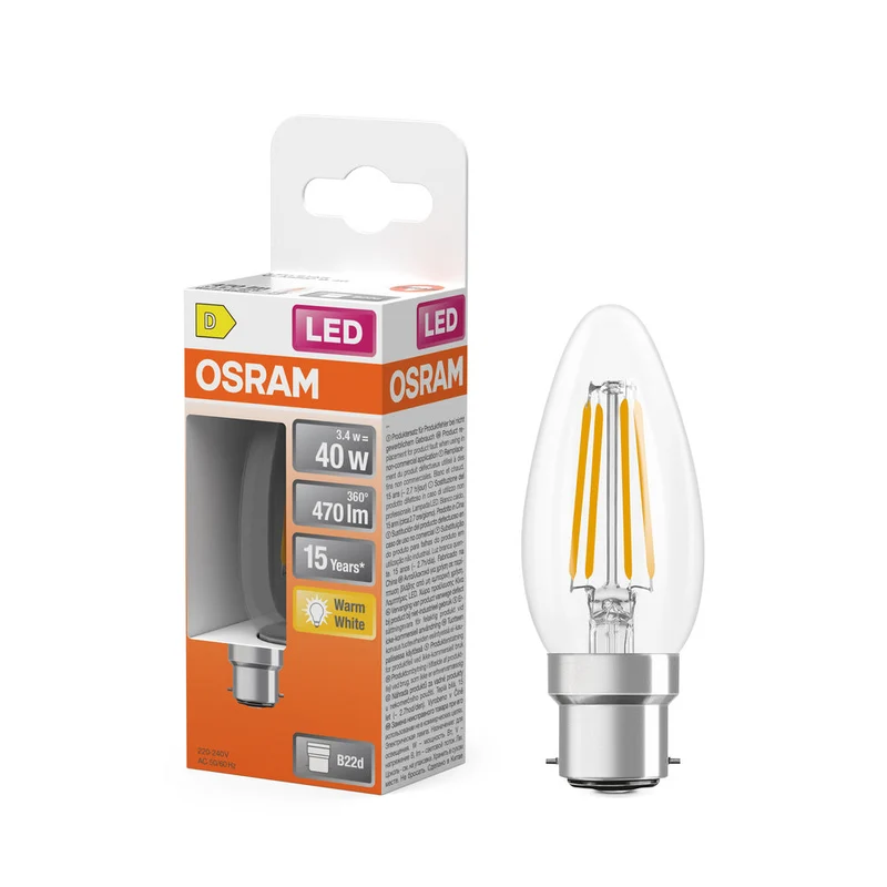 OSRAM Lampada LED Retrofit CLASSIC B 4W 827 Chiara B22d, 470 lm, 2700 K, Bianco caldo