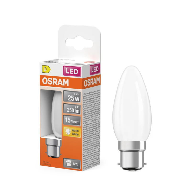 OSRAM Lampadina LED Retrofit CLASSIC B 2.5W 827 Opaca B22d, 250 lm, 2700 K, Bianco caldo