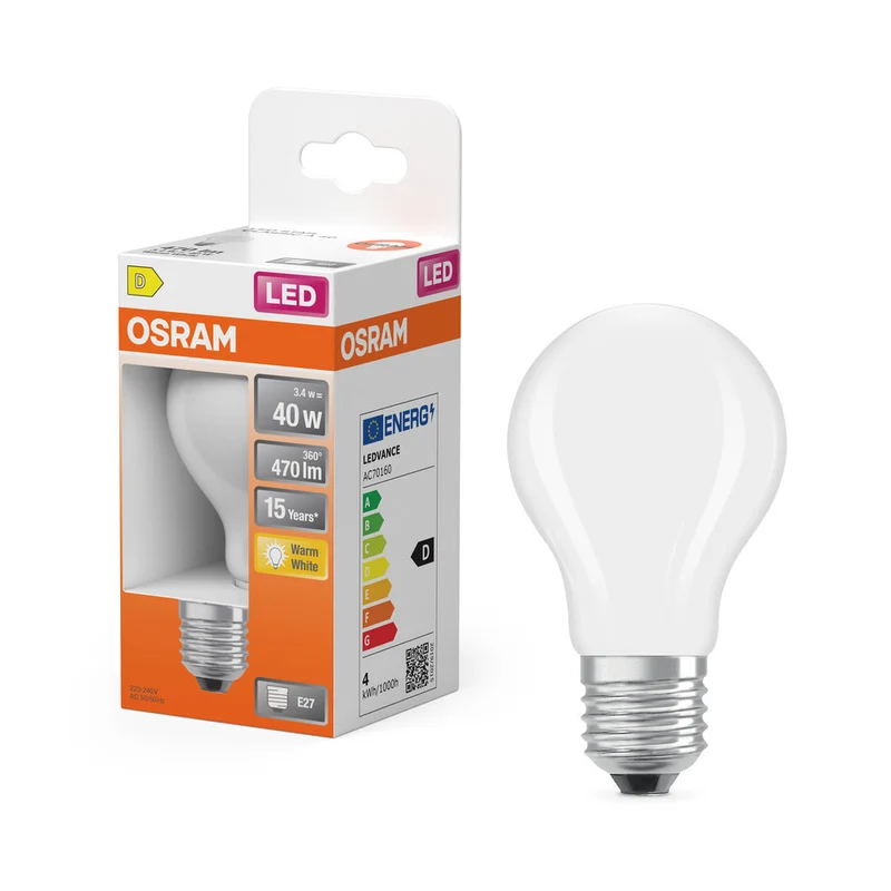 OSRAM LED Retrofit Classic A LED Lampada opaca (ex 40W) 4W / 2700K Bianco caldo E27