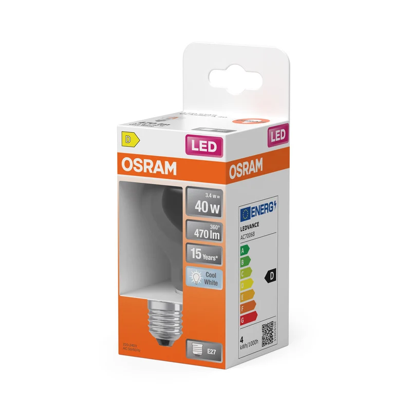 OSRAM Retrofit Classic A LED Lampadina (ex 40W) 4W / 4000K Bianco freddo E27