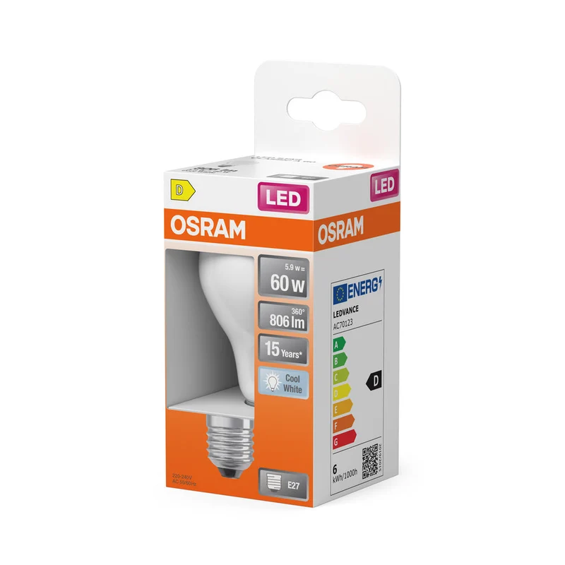 OSRAM Retrofit Classic A LED Lampada opaca (ex 60W) 6,5W / 4000K Bianco freddo E27