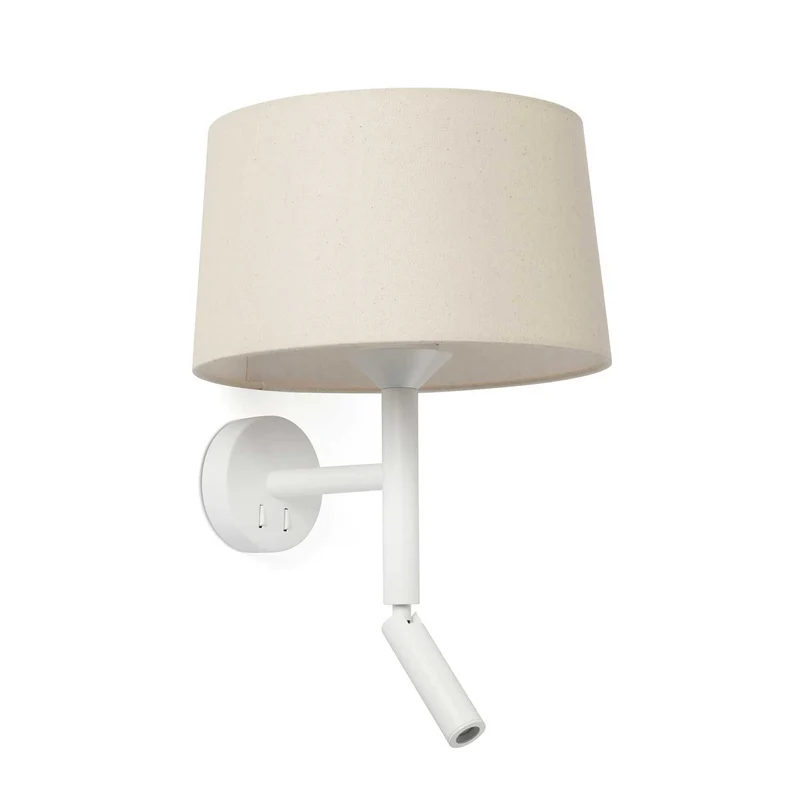 Windsor - Applique murale avec liseuse en acier et tissu, style moderne