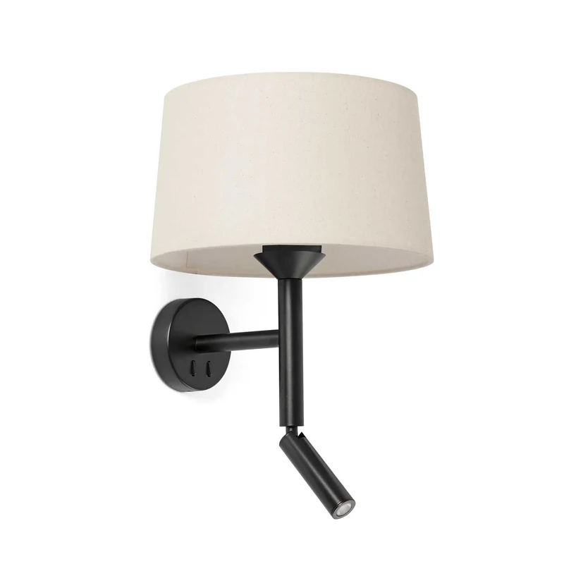 Windsor - Applique murale avec liseuse en acier et tissu, style moderne