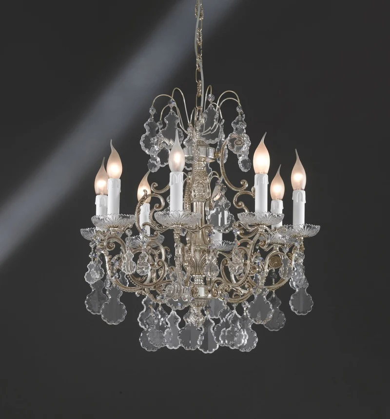 Casa Padrino Luxus Barock Kronleuchter Silber Ø 55 x H. 55 cm - Prunkvoller 8-flammiger Messing Kronleuchter - Barockstil Möbel