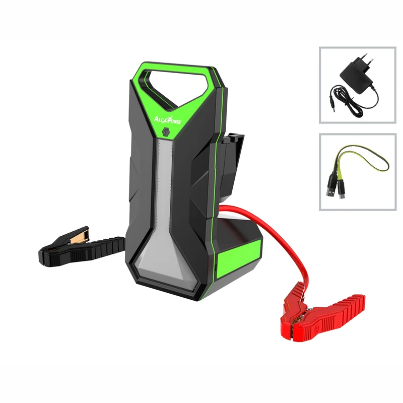 Alcapower Avviatore d'emergenza per auto e moto 2000A, con powerbank e lanterna, avviamento batteria, starter batteria auto