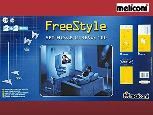 Meliconi Set home cinema 100 Free Style con 2 aste per altoparlanti e 2 supporti a muro per casse piccole