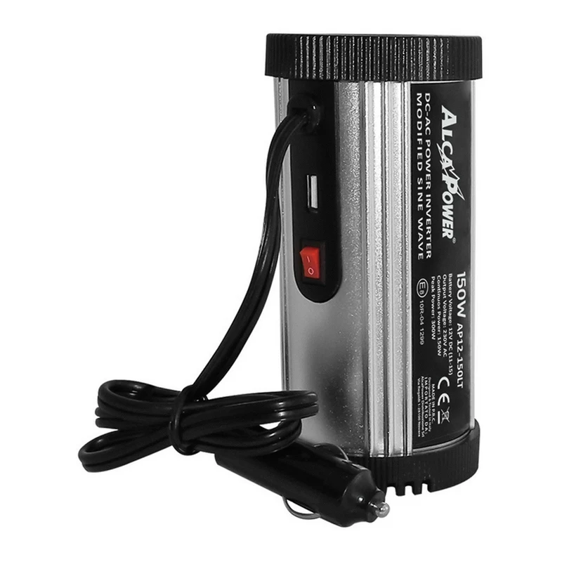 Alcapower Inverter soft start 150W con presa accendisigari, inverter da auto, Input 12V DC, Out 230V AC, allarme e spegnimento automatico
