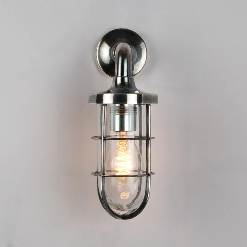 Casa Padrino Jugendstil Schiffslampe 10 x 16 x H. 29 cm - Silber - Nostalgische Wetterfeste Außenleuchte