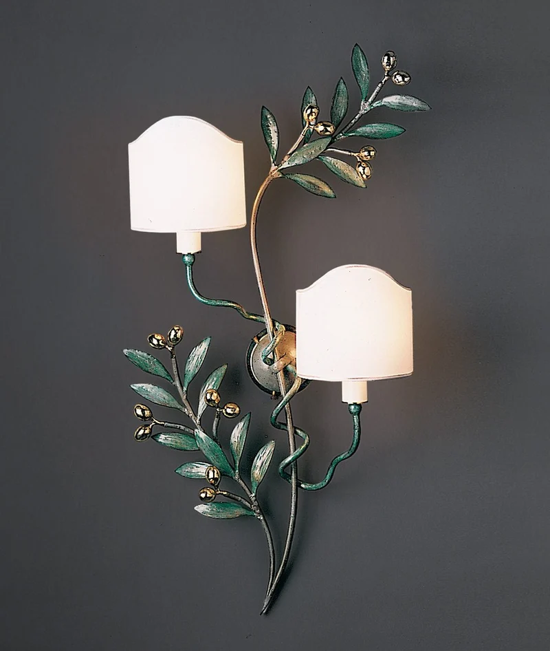 Casa Padrino Luxus Wandleuchte Messing Poliert B. 45 x H. 90 cm - Handgefertigte Wandleuchte aus Schmiedeeisen mit Olivenzweigen - Luxus Kollektion - Edel & Prunkvoll
