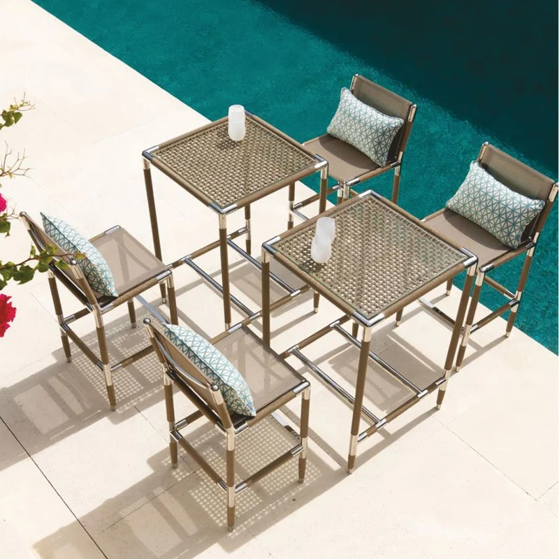 Casa Padrino Luxus Outdoor Bartisch mit Glasplatte & Fußstützen H. 105,5 cm - Luxus Stehtisch - Luxus Outdoor & Garten Möbel