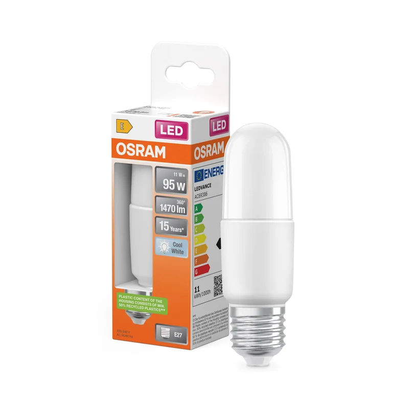Lampada a bastone classica LED PCR 11W 840 satinata E27