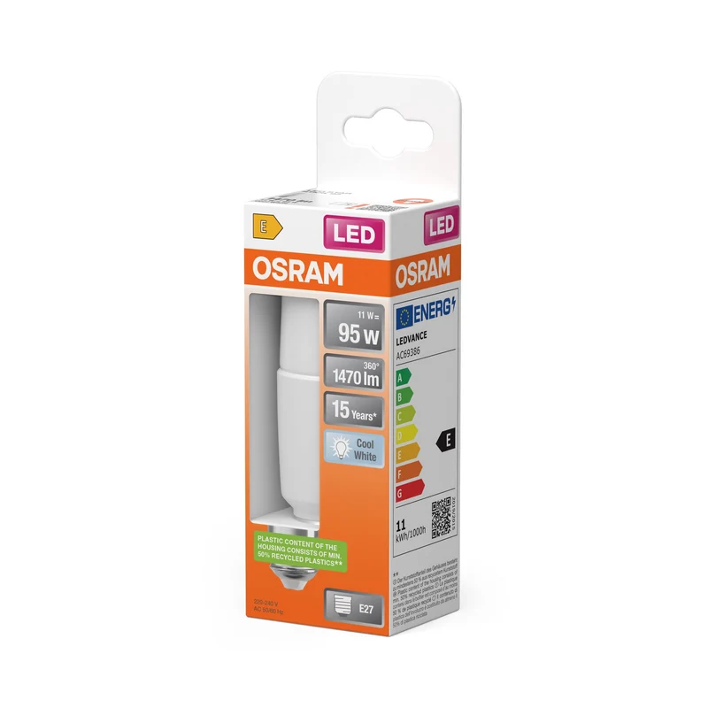 Lampada a bastone classica LED PCR 11W 840 satinata E27