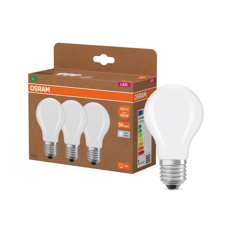 LAMPADE LED CLASSE ENERGETICA A EFFICIENZA ENERGETICA FILAMENTO CLASSICO A 7.2W 840 Satinato E27