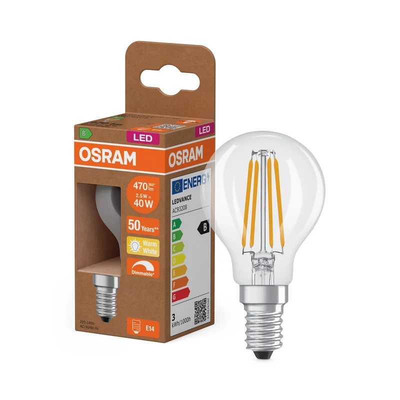OSRAM SUPERSTAR+ CLASSIC P FIL 40 Lampadina LED, 2,9W, 470lm, Bianco caldo, E14