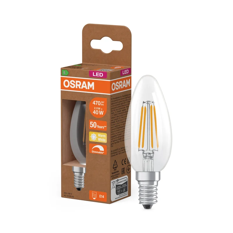 OSRAM SUPERSTAR+ CLASSIC B FIL 40 Lampadina LED, 2,9W, 470lm, Bianco caldo, E14