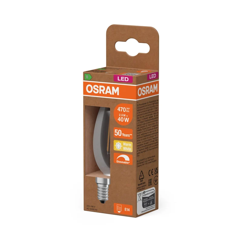 OSRAM SUPERSTAR+ CLASSIC B FIL 40 Lampadina LED, 2,9W, 470lm, Bianco caldo, E14