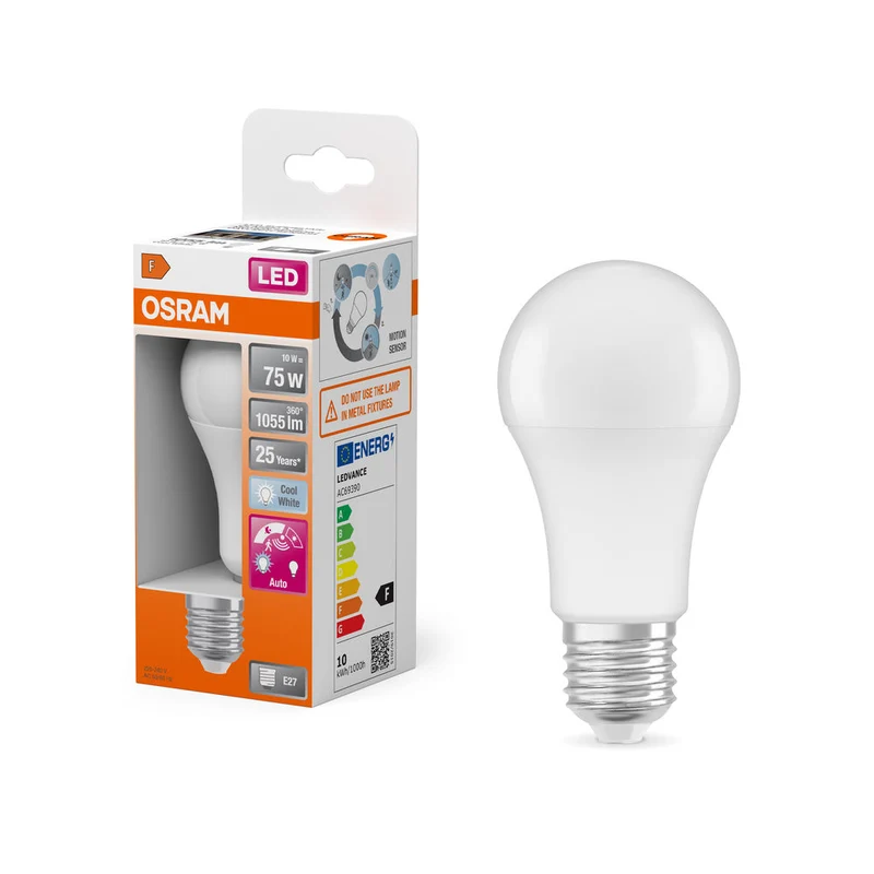 LED CLASSIC A MOTION & SENSORE DI LUCE DIURNA 10W 840 Satinato E27
