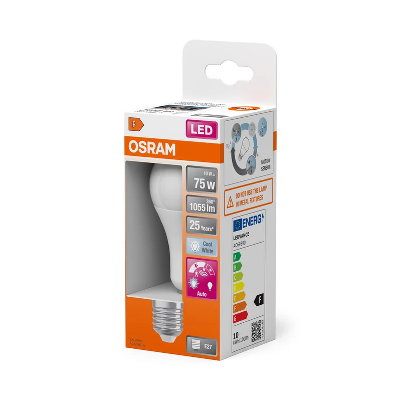 LED CLASSIC A MOTION & SENSORE DI LUCE DIURNA 10W 840 Satinato E27