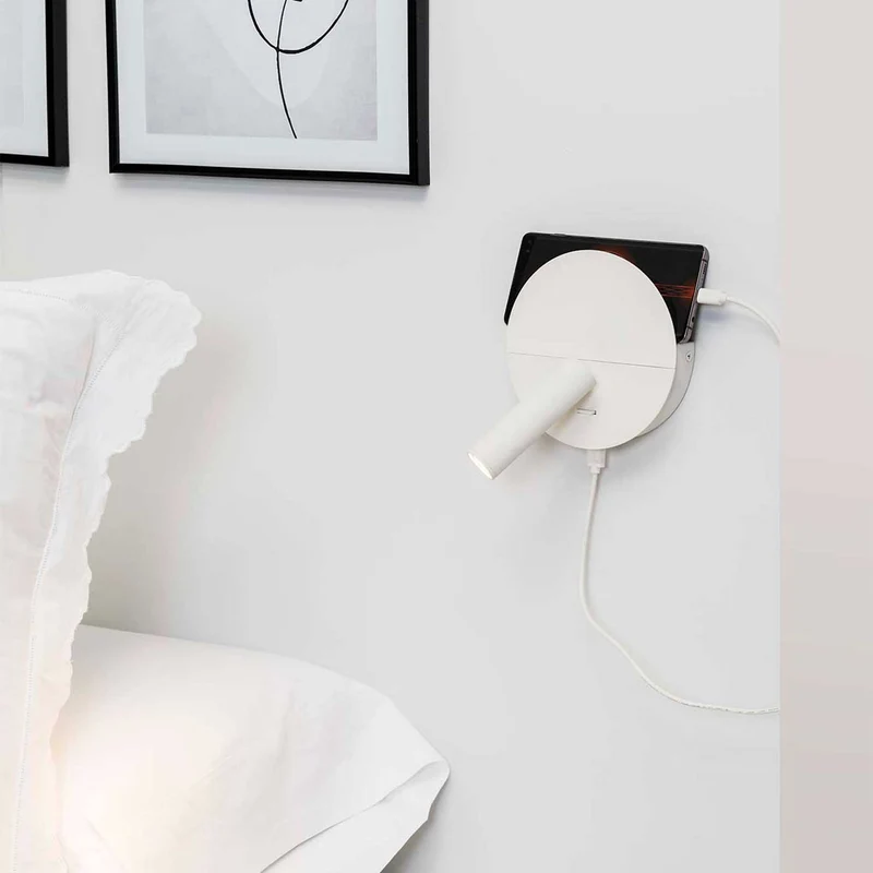 Duas - Applique murale LED avec liseuse USB-C en acier, style contemporain