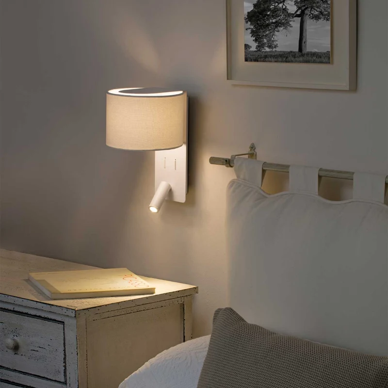 Fold - Applique murale avec liseuse LED en acier et tissu, style moderne