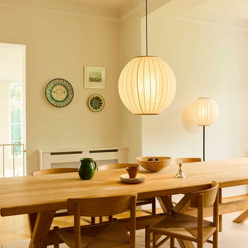 Balloon - Lampadaire en textile et bois, style japandi et scandinave