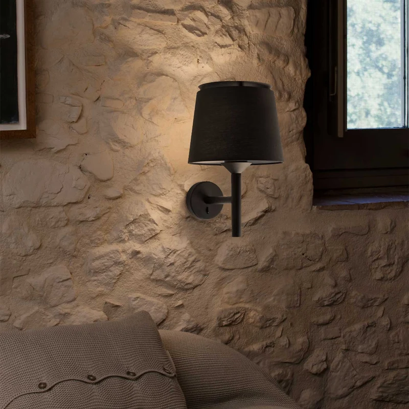 Savoy - Applique murale avec liseuse en acier et tissu, style moderne