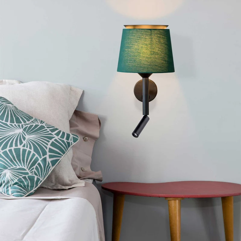 Savoy - Applique murale avec liseuse en acier et tissu, style moderne