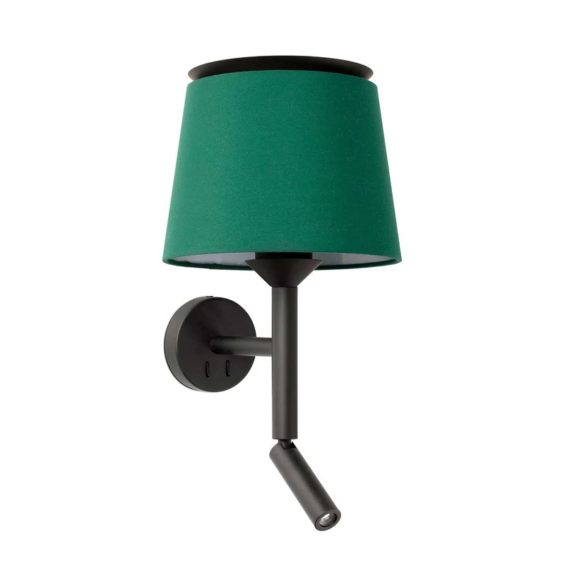 Savoy - Applique murale avec liseuse en acier et tissu, style moderne