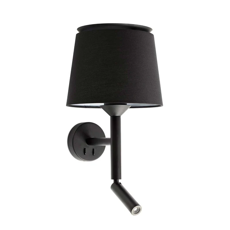Savoy - Applique murale avec liseuse en acier et tissu, style moderne
