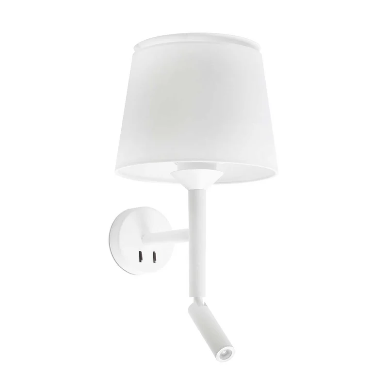 Savoy - Applique murale avec liseuse en acier et tissu, style moderne