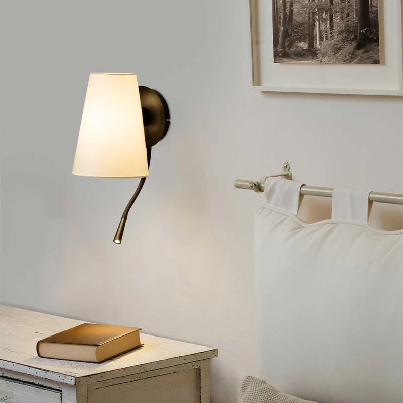 Lupe - Applique murale avec liseuse en acier et tissu, style moderne
